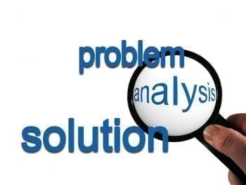 Image portraying probelm, analysis solution with a magnifying glass over analysis