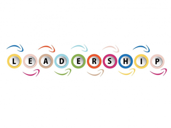Graphic with circles connecting the letters of the word "Leadership" Representing Disability Leadership And Staffing